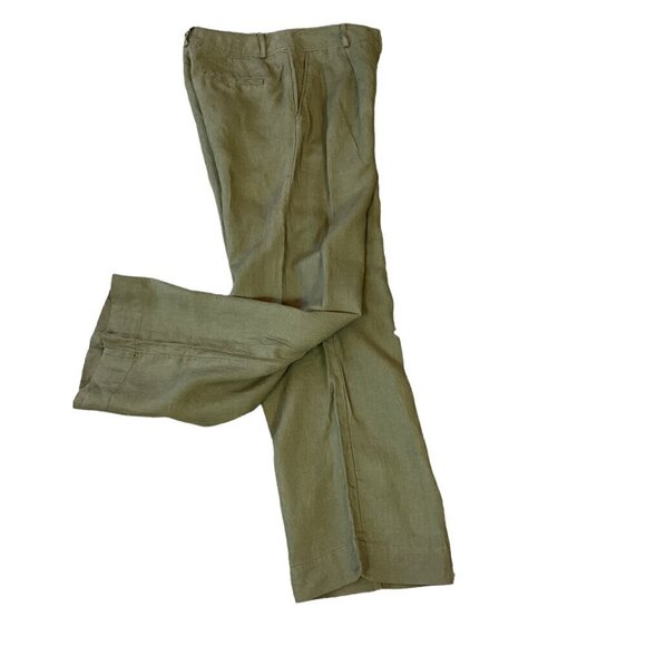 Monoprix Premium Sz 36 Woven Olive Green Cropped Pleated Trouser Pant 298H - Picture 4 of 6